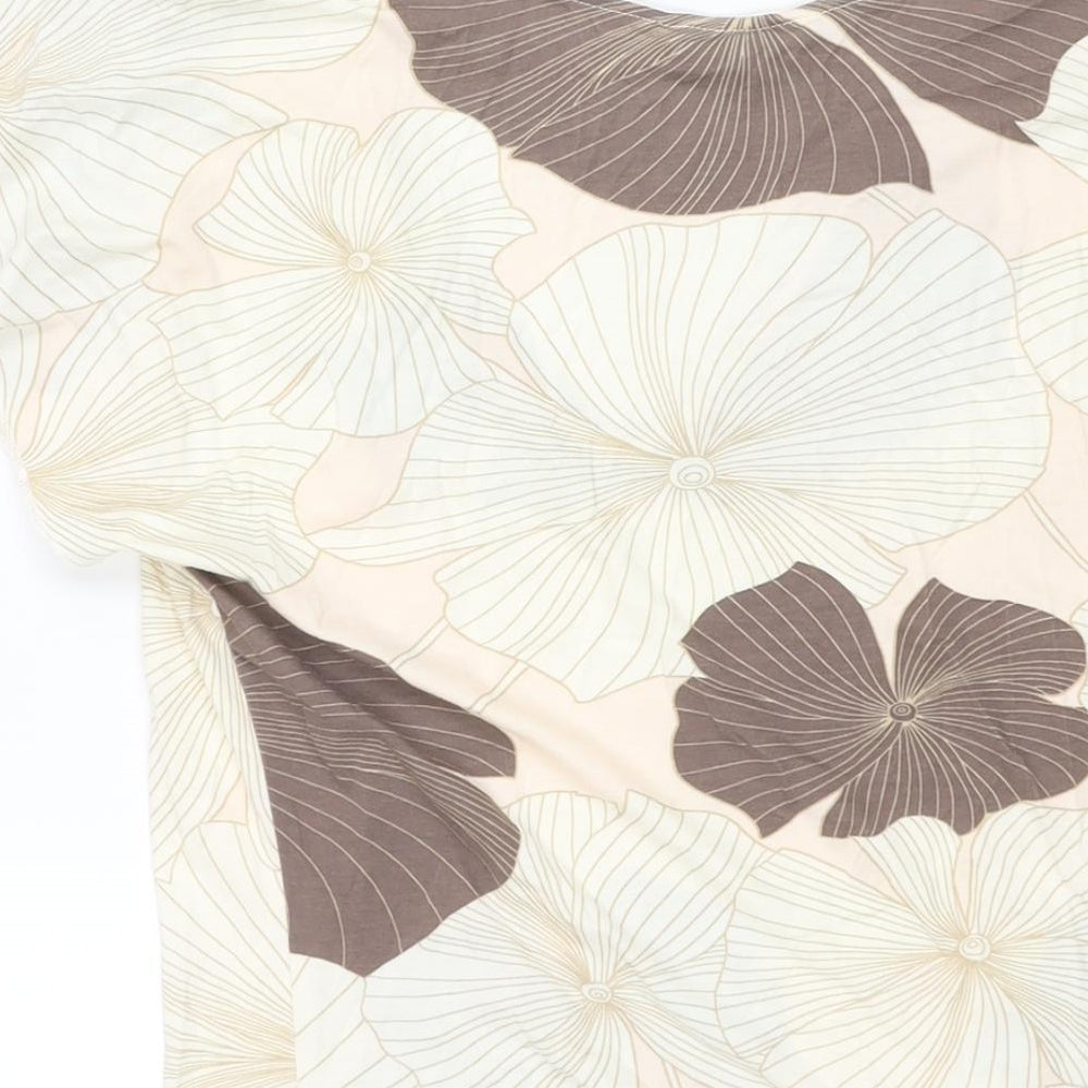 Marks & Spencer Womens Ivory Geometric Viscose Basic Blouse Size 16 V-Neck - Tie Detail