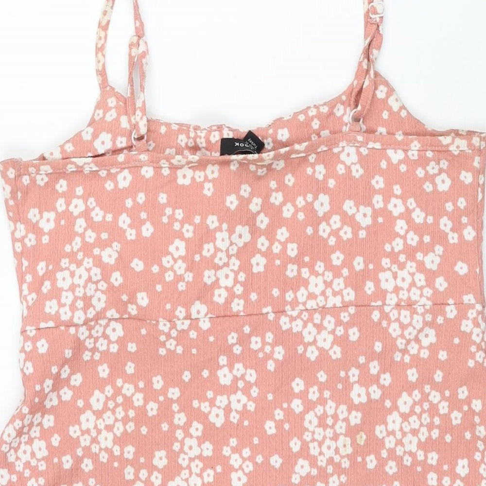 New Look Womens Pink Floral Polyester A-Line Size 12 Square Neck Pullover