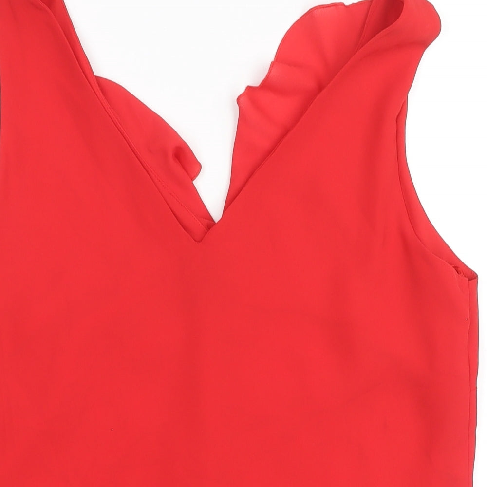 Wallis Womens Red Polyester Camisole Blouse Size 8 V-Neck - Waterfall Frill