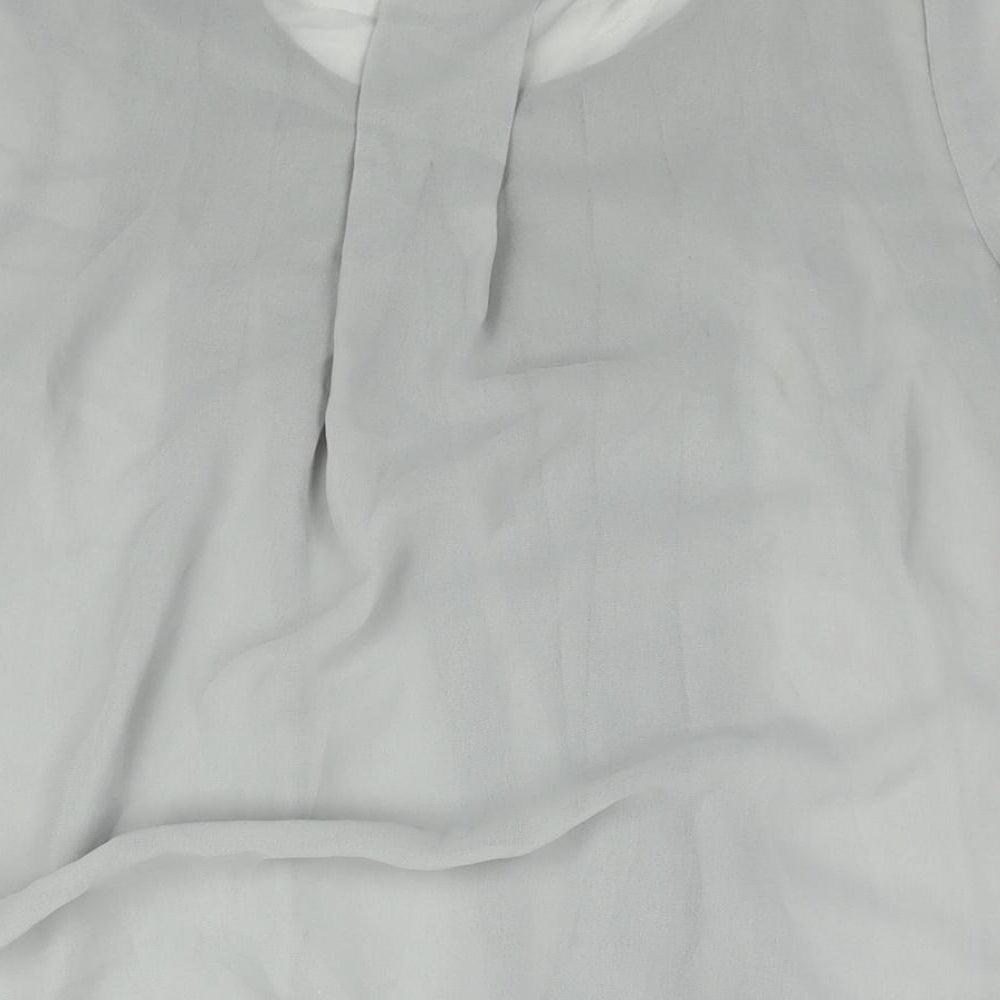 Marks & Spencer Womens Grey Polyester Basic Blouse Size 8 Round Neck - Pleat Detail Semi Sheer