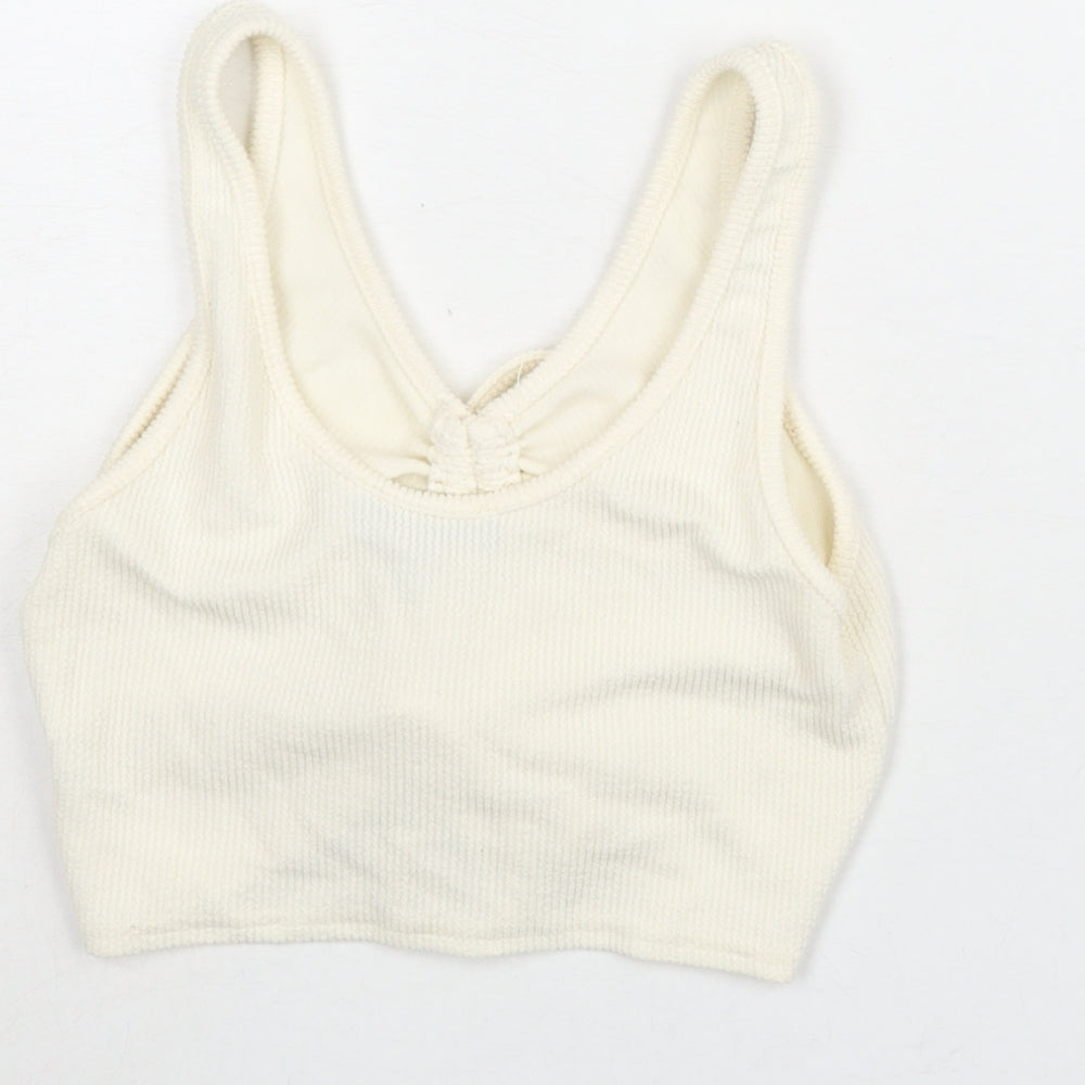 Missguided Womens Ivory Polyester Cropped Blouse Size 10 V-Neck - Drawstring Detail
