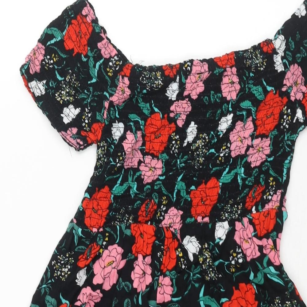 Pimkie Womens Multicoloured Floral Viscose A-Line Size XS Boat Neck Pullover - Rouched Bodice