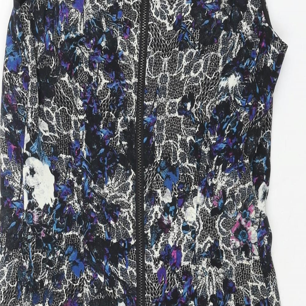 Warehouse Womens Black Geometric Polyester Shift Size 8 Round Neck Zip - Shoulder Pads