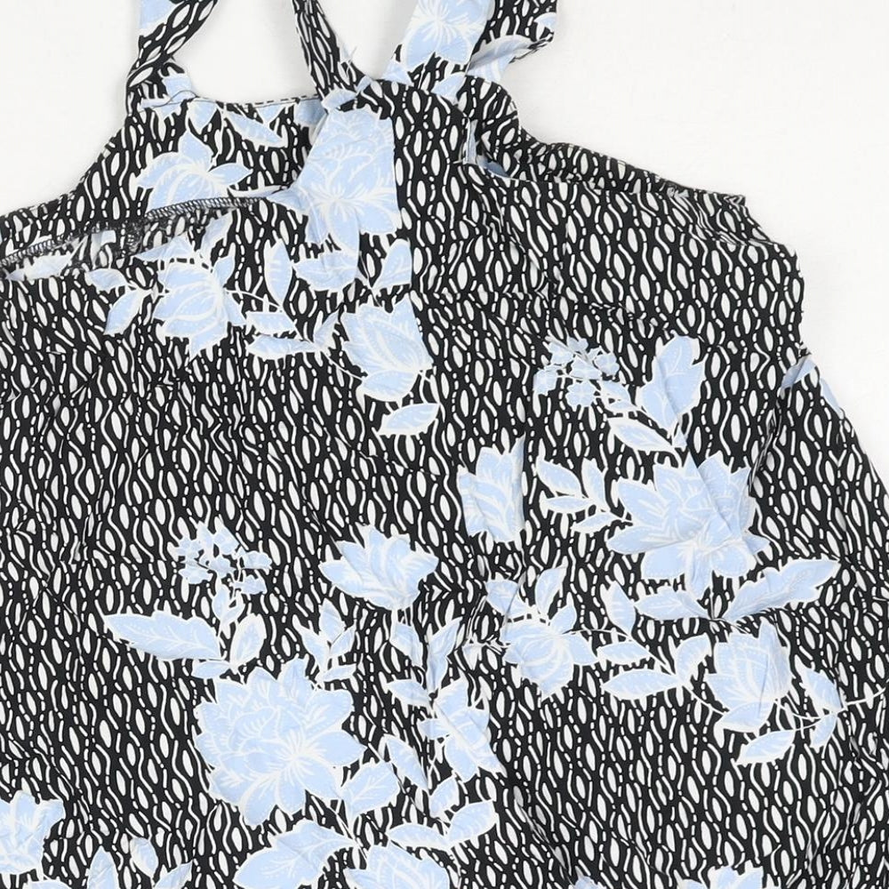 Miss Selfridge Womens Black Geometric Viscose A-Line Size 4 Square Neck Pullover - Floral Print
