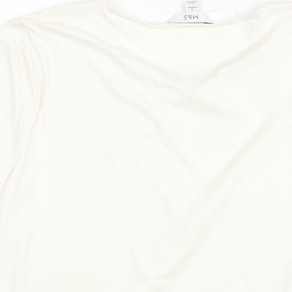 Marks & Spencer Womens Ivory Polyester Basic Blouse Size 20 Round Neck - Rouched