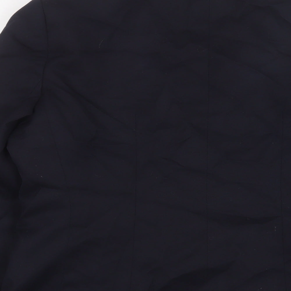 Brand and care label for Aspire boys’ blue jacket blazer, size 8, years button