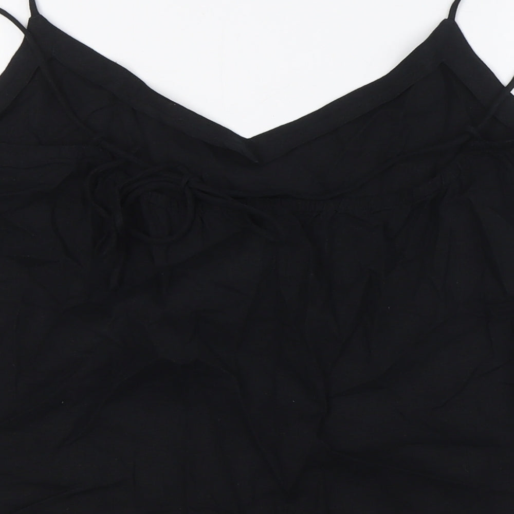 Marks & Spencer Womens Black Linen Basic Button-Up Size 20 V-Neck - Tie Back