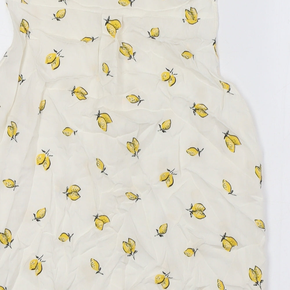 H&M Womens Ivory Viscose Basic Button-Up Size 4 Collared - Lemon Fabric