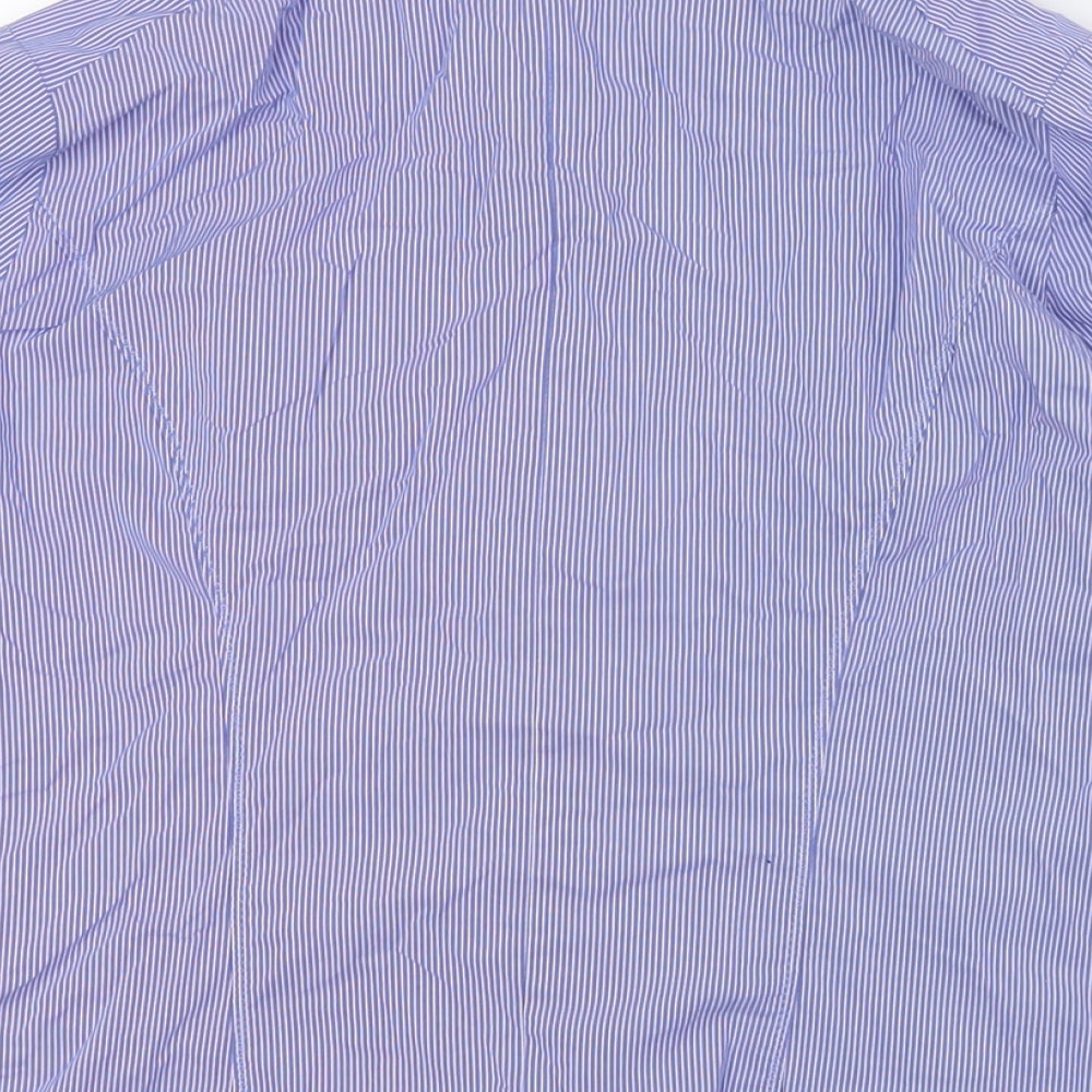 Marks & Spencer Womens Blue Striped Cotton Basic Button-Up Size 8 Collared