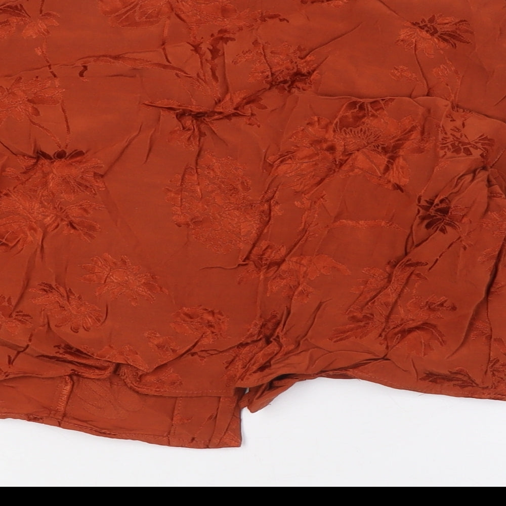 Zara Womens Orange Viscose Cropped Button-Up Size S V-Neck