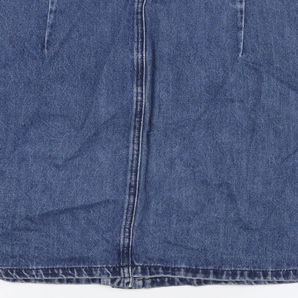 Warehouse Womens Blue Cotton A-Line Skirt Size 14 Button
