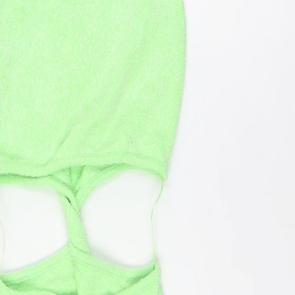 Bershka Womens Green Cotton Bodycon Size S Boat Neck - Knot Front