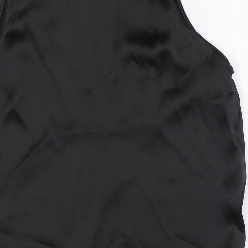 Zara Womens Black Polyester Basic Button-Up Size M Round Neck