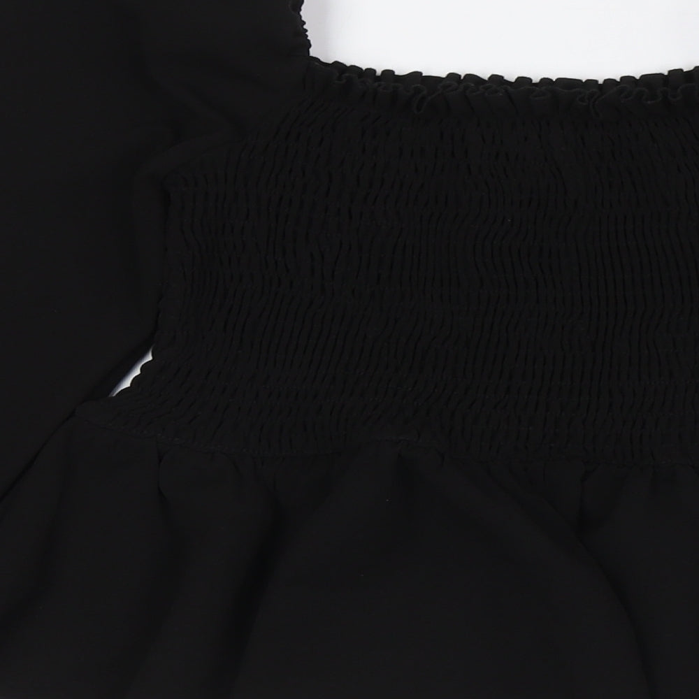 New Look Womens Black Polyester Basic Button-Up Size 10 Off the Shoulder - Peplum