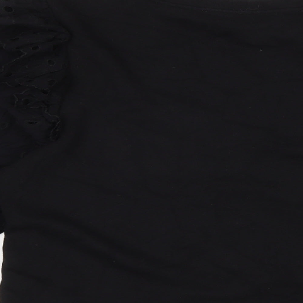 Zara Womens Black Cotton Basic Blouse Size S Crew Neck