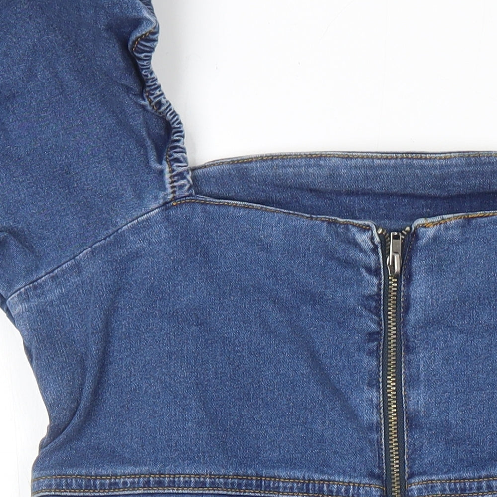 New Look Womens Blue Polyester Shift Size 14 Square Neck