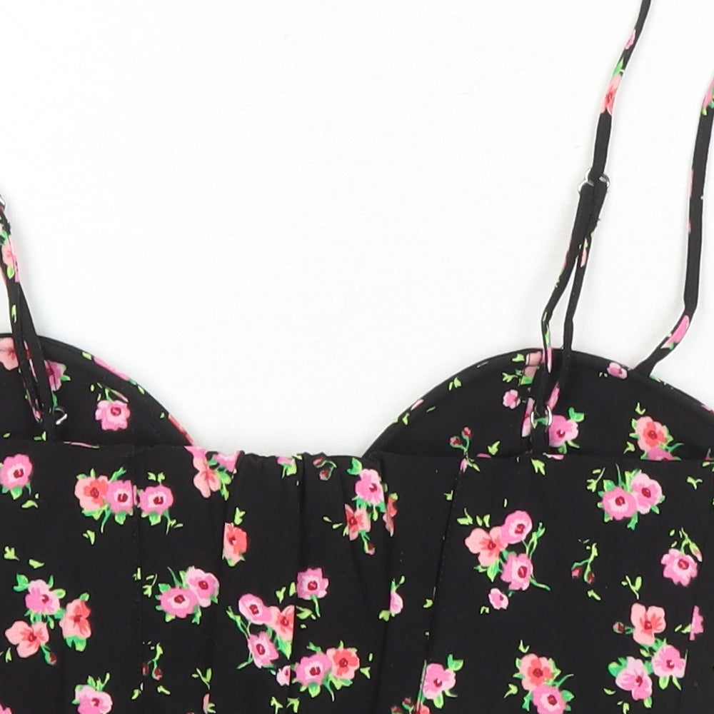 Zara Womens Multicoloured Floral Viscose Cropped Blouse Size 8 Square Neck
