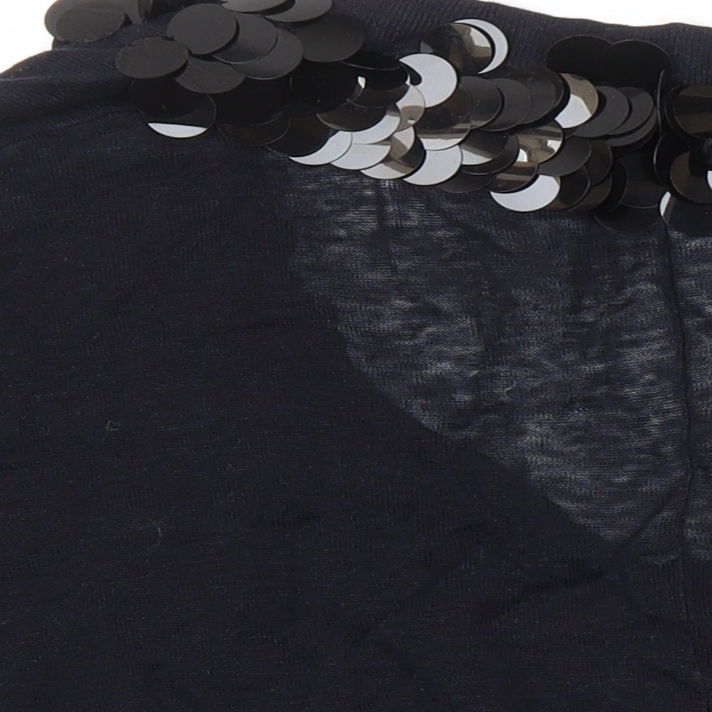 Nicole Farhi Womens Black V-Neck Linen Pullover Jumper Size S - Sequin Detail