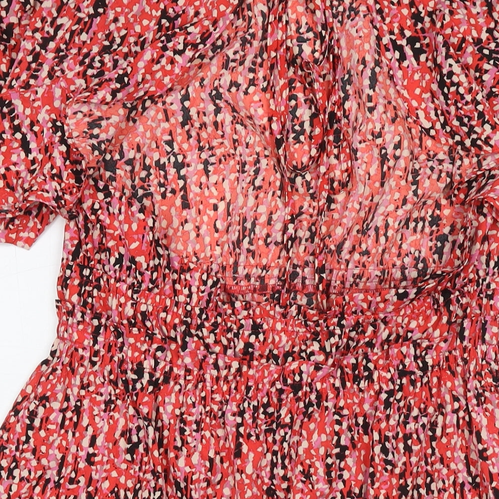 Topshop Womens Red Geometric Polyester A-Line Size 14 Boat Neck Tie