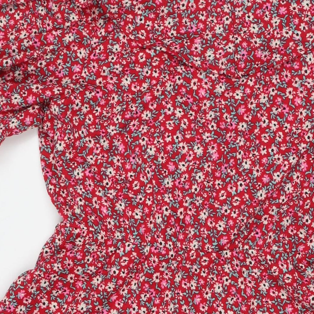 Monsoon Womens Red Floral Polyester A-Line Size 10 V-Neck Pullover