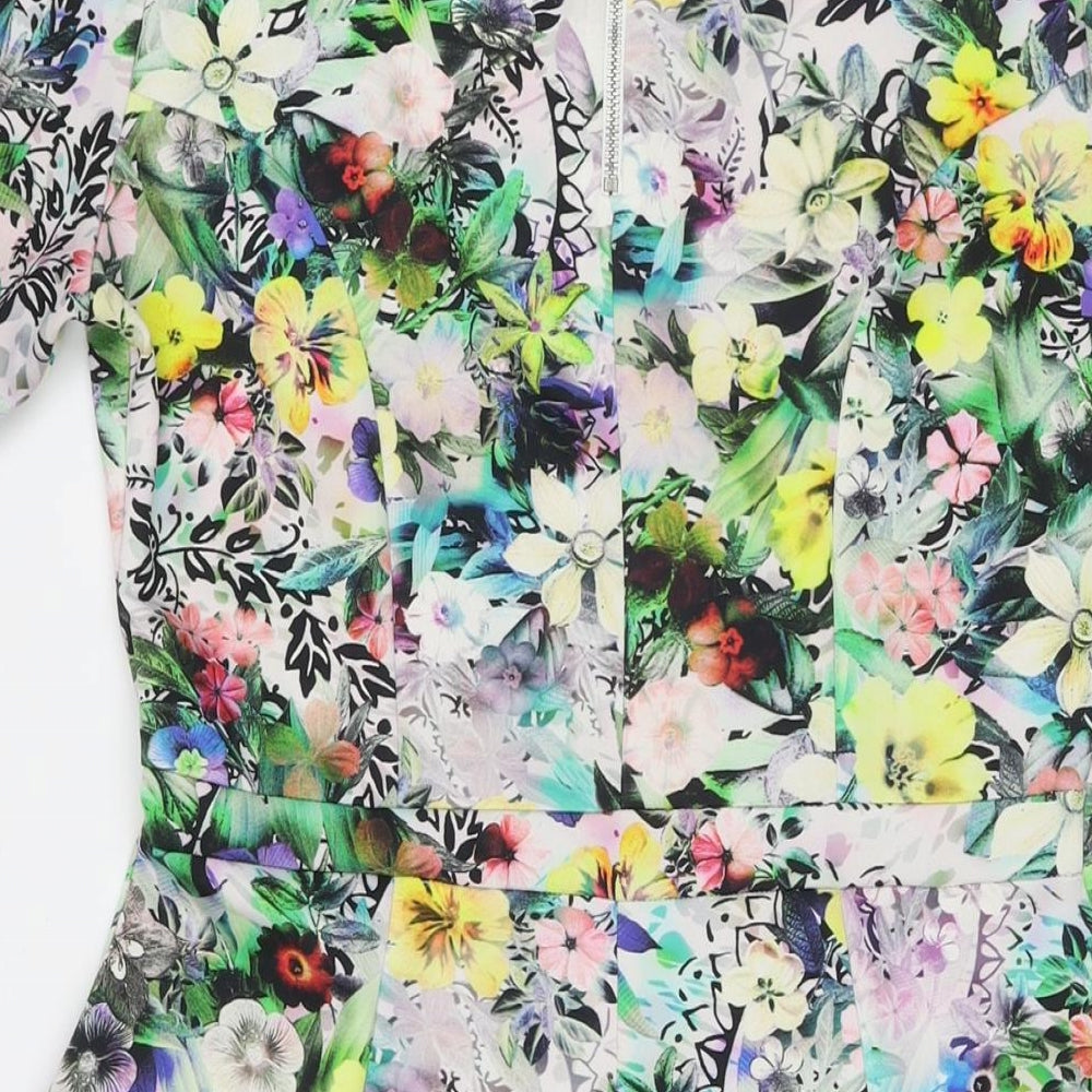 Warehouse Womens Multicoloured Floral Polyester Fit & Flare Size 10 Round Neck Zip