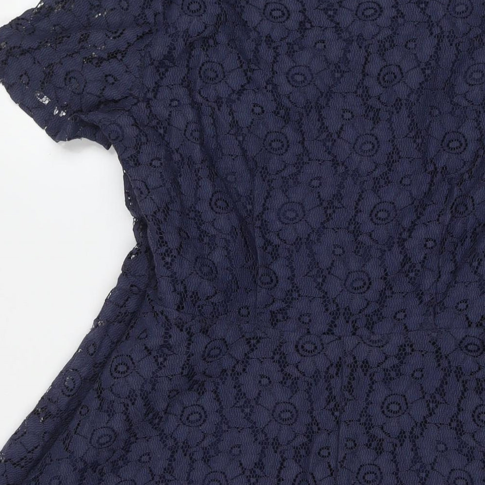 Marks & Spencer Womens Blue Polyamide A-Line Size 14 Round Neck Zip