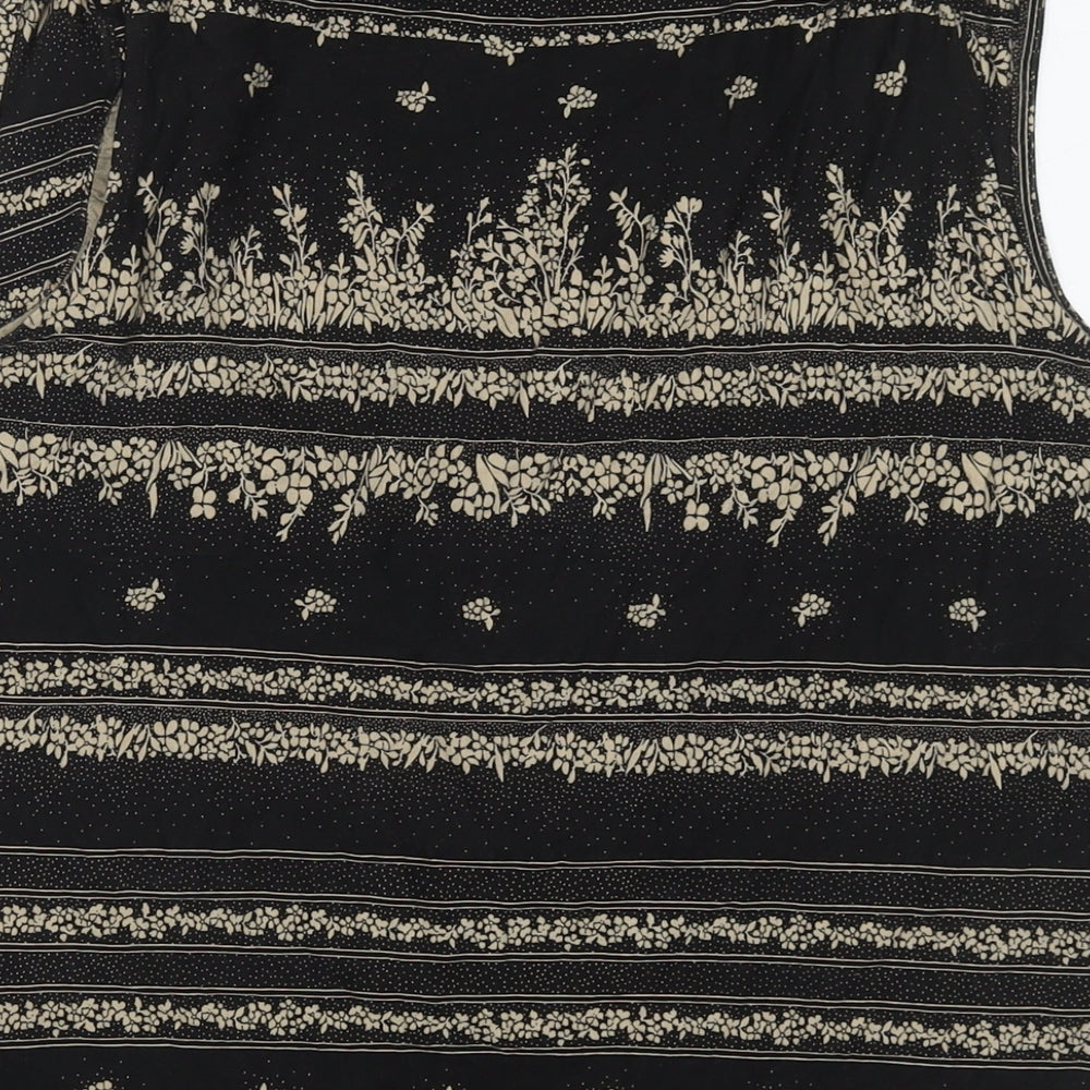 Marks & Spencer Womens Black Geometric Viscose Basic Tank Size 18 Round Neck
