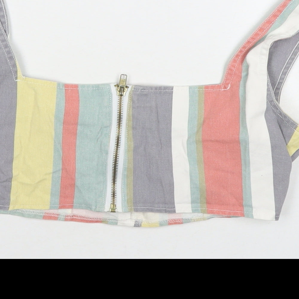 Missguided Womens Multicoloured Striped Cotton Cropped Tank Size 8 Square Neck