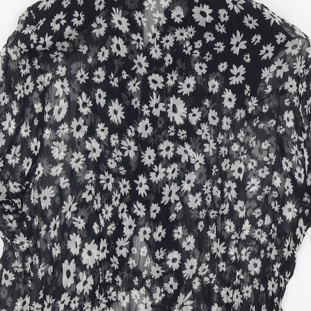 Basler Womens Black Floral Polyester Basic Button-Up Size 12 Collared - Shoulder Pads