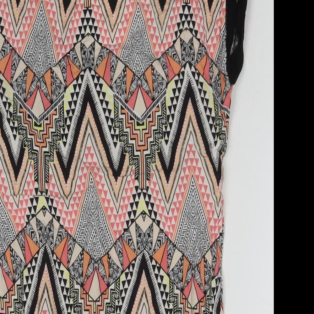 Warehouse Womens Multicoloured Geometric Polyester Basic T-Shirt Size 6 Round Neck
