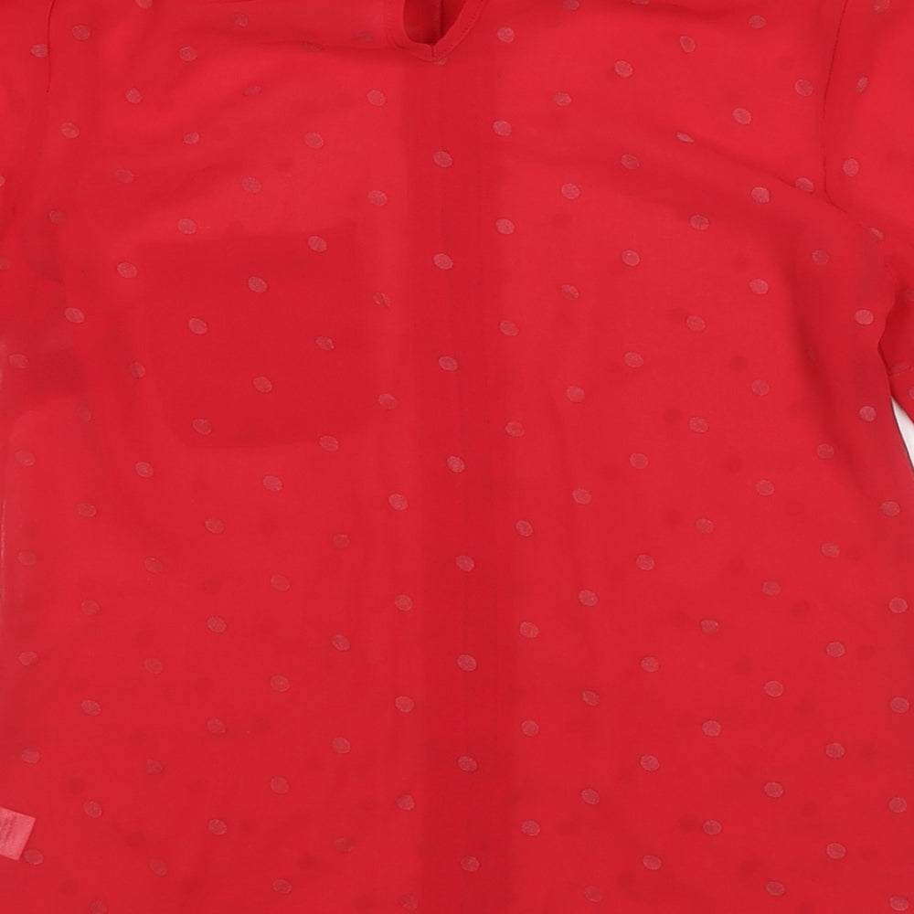 Oasis Womens Red Polka Dot Polyester Basic Blouse Size 8 Collared