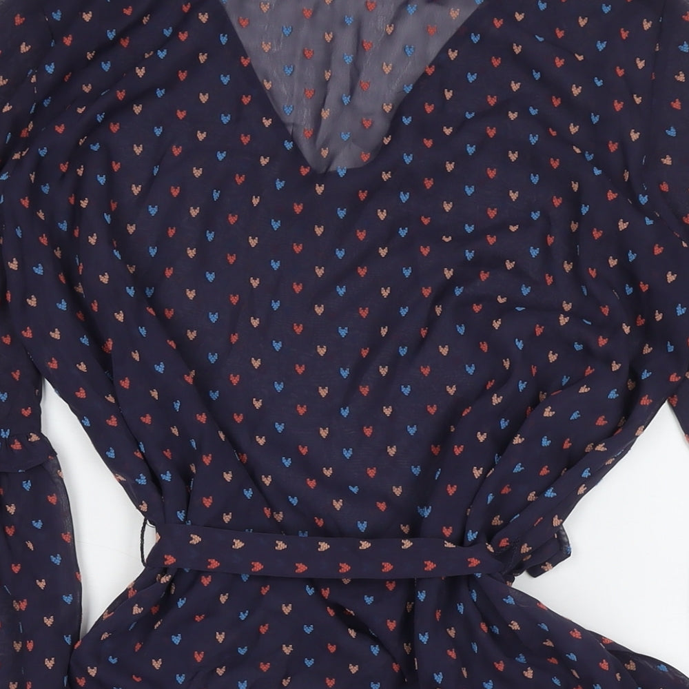 Esprit Womens Purple Geometric Polyester Fit & Flare Size 10 V-Neck Pullover - Hearts