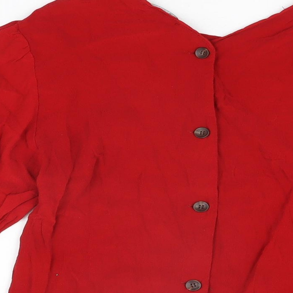 Bershka Womens Red Viscose Basic T-Shirt Size S Round Neck