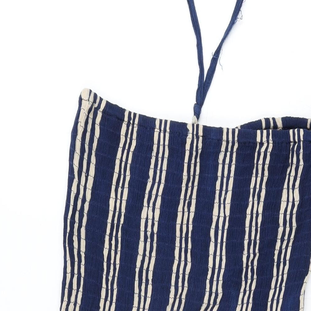 Pebble Bay Womens Blue Striped Viscose Shift Size M Off the Shoulder Tie
