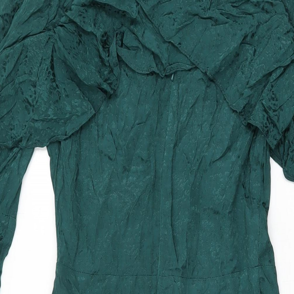Warehouse Womens Green Viscose A-Line Size 8 Round Neck Button