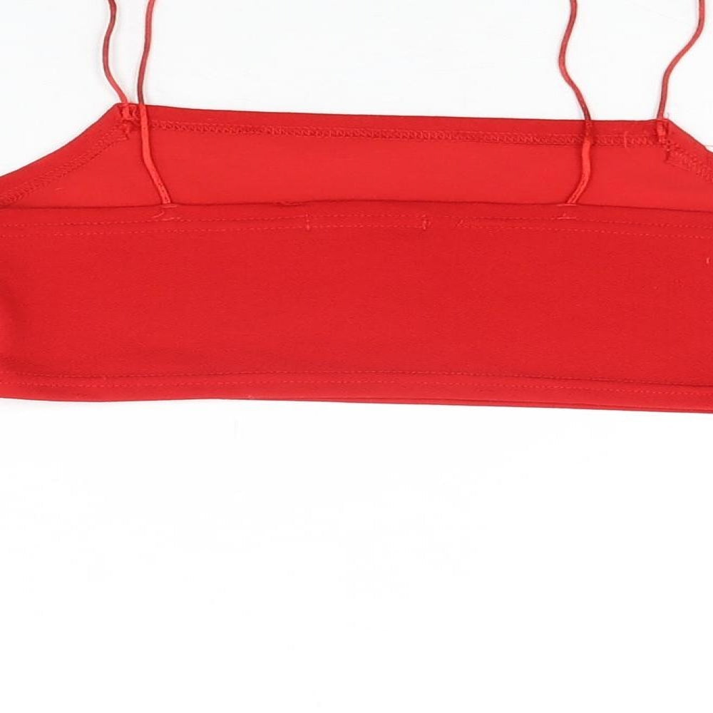 PRETTYLITTLETHING Womens Red Polyester Cropped T-Shirt Size 6 Square Neck