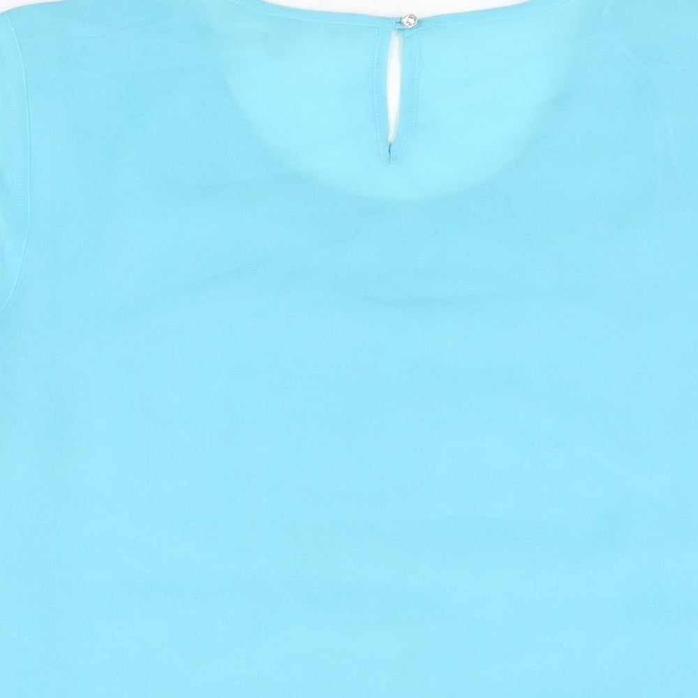 Red Herring Womens Blue Polyester Basic Blouse Size 14 Round Neck