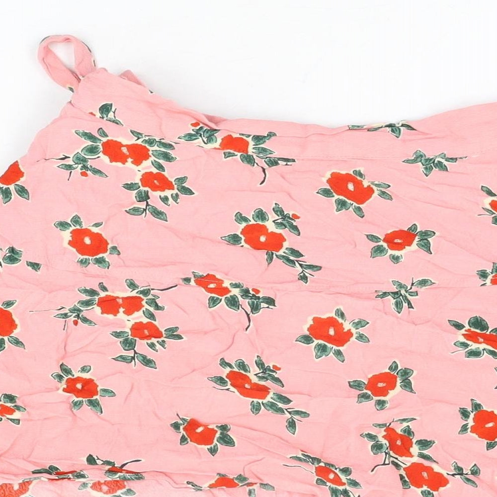 Topshop Womens Pink Floral Viscose Mini Skirt Size 8 Zip