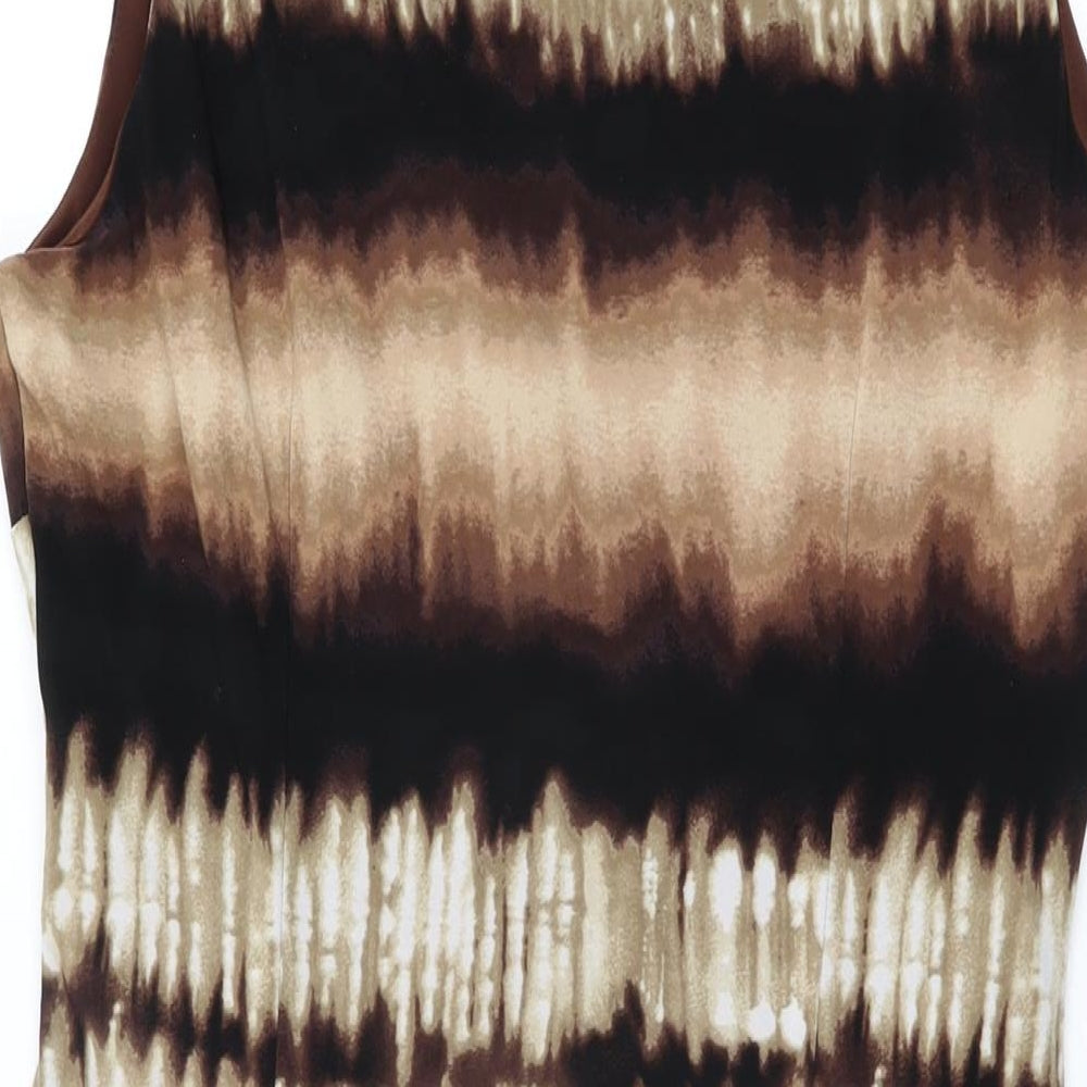 Anne Klein Womens Brown Geometric Polyester Bodycon Size 12 V-Neck Pullover