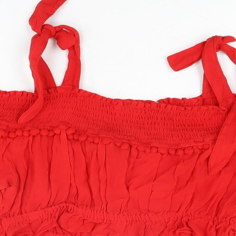 River Island Womens Red Polyester Cropped T-Shirt Size M Off the Shoulder