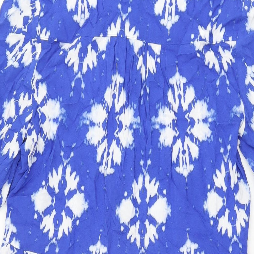 Marks and Spencer Womens Blue Geometric Viscose A-Line Size 8 Collared Button