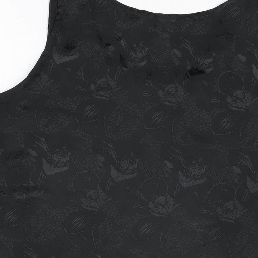 Etam Womens Black Floral Polyester Basic Tank Size 14 Scoop Neck