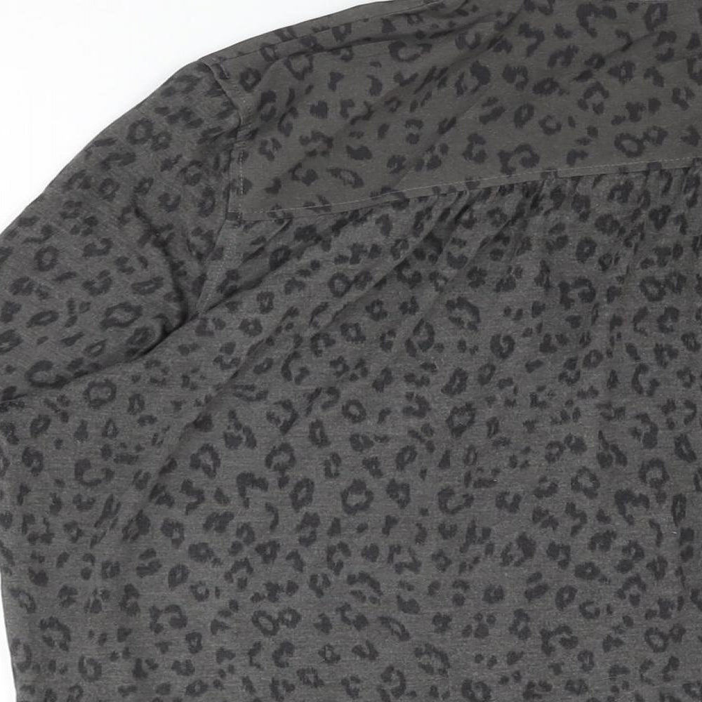 H&M Womens Grey Animal Print Viscose Basic Button-Up Size M Collared