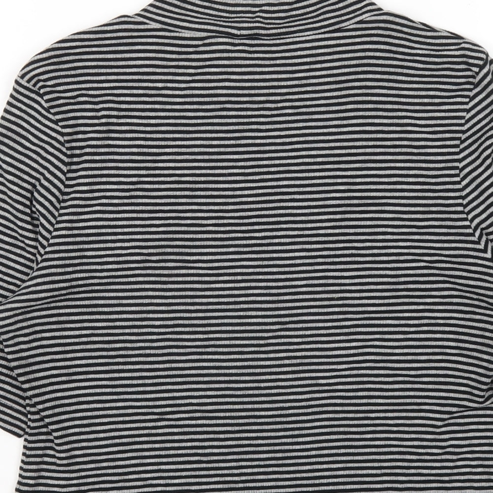 H&M Womens Grey Striped Cotton Basic T-Shirt Size M Mock Neck