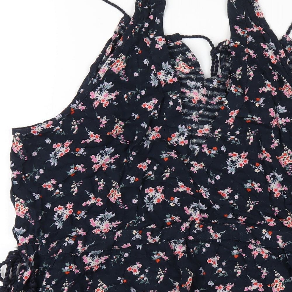 NEXT Womens Blue Floral Viscose A-Line Size 12 Round Neck Pullover