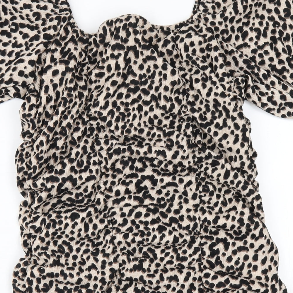New Look Womens Beige Geometric Polyester Bodycon Size 12 V-Neck Pullover