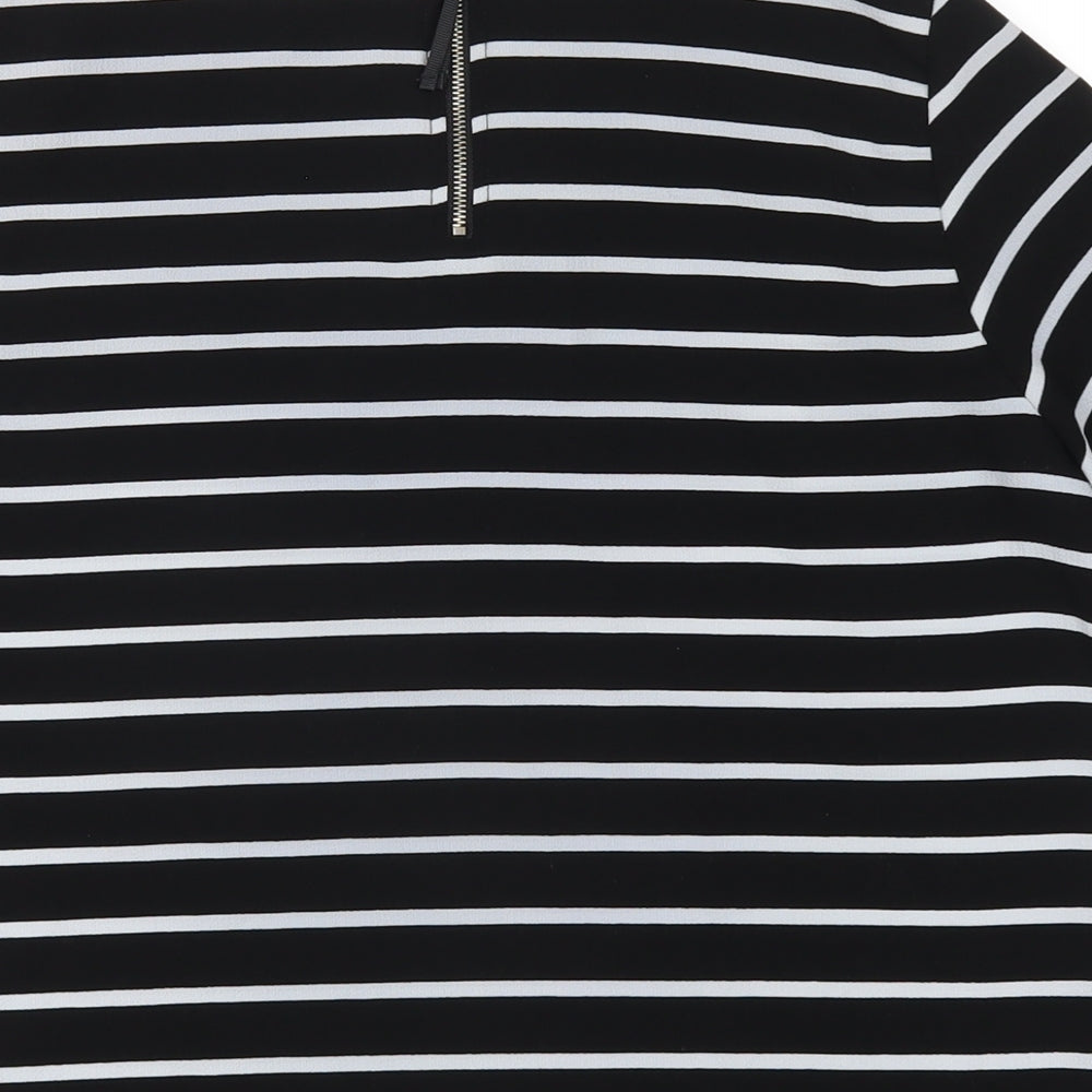 Mango Womens Black Striped Polyester Basic T-Shirt Size S Round Neck