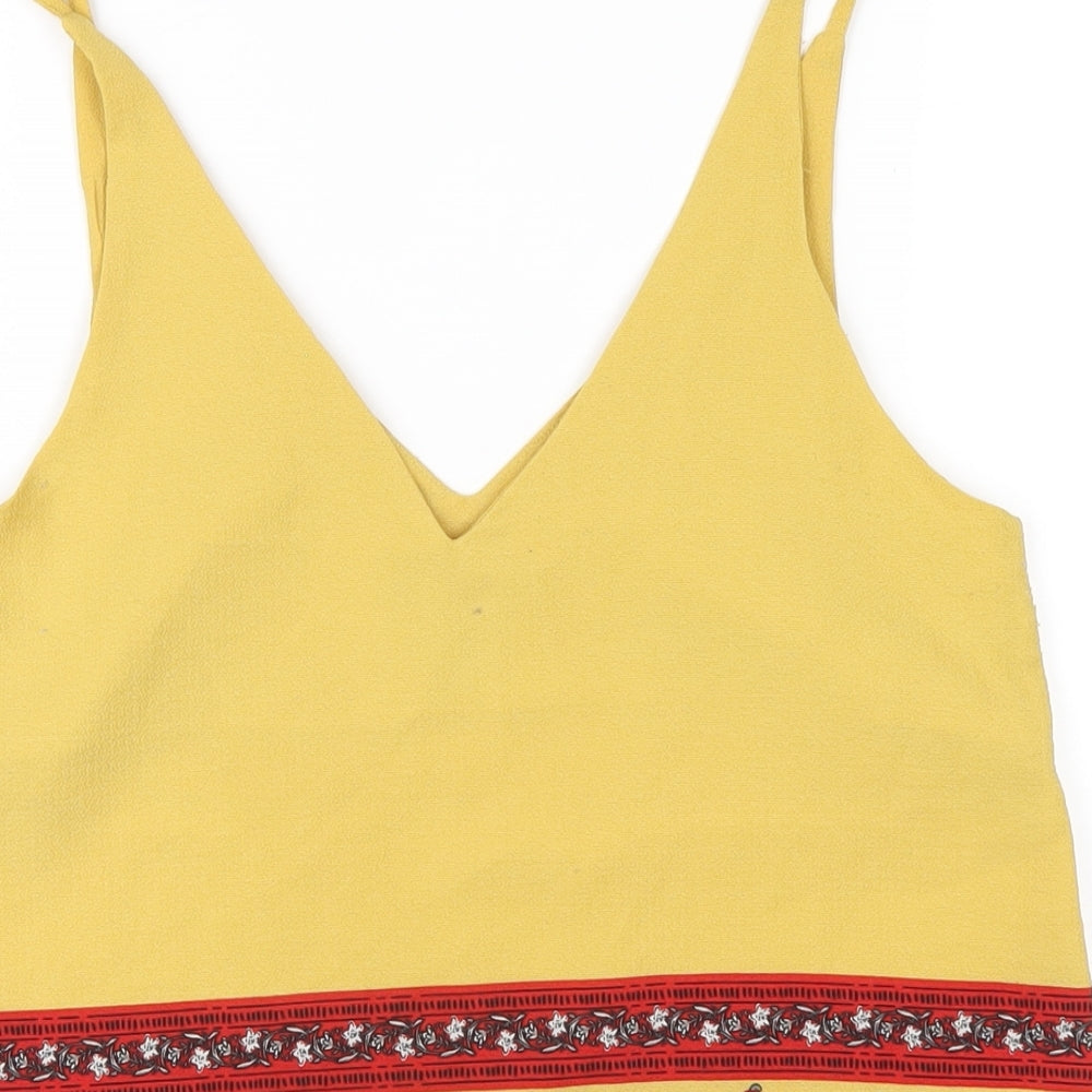 New Look Womens Yellow Geometric Polyester Camisole T-Shirt Size 8 V-Neck