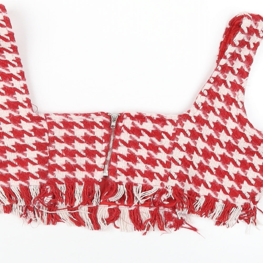 Missguided Womens Red Geometric Polyester Cropped Tank Size 8 Square Neck