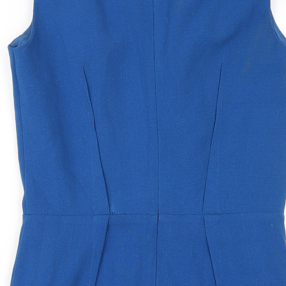 Warehouse Womens Blue Polyester Pencil Dress Size 12 Round Neck Zip